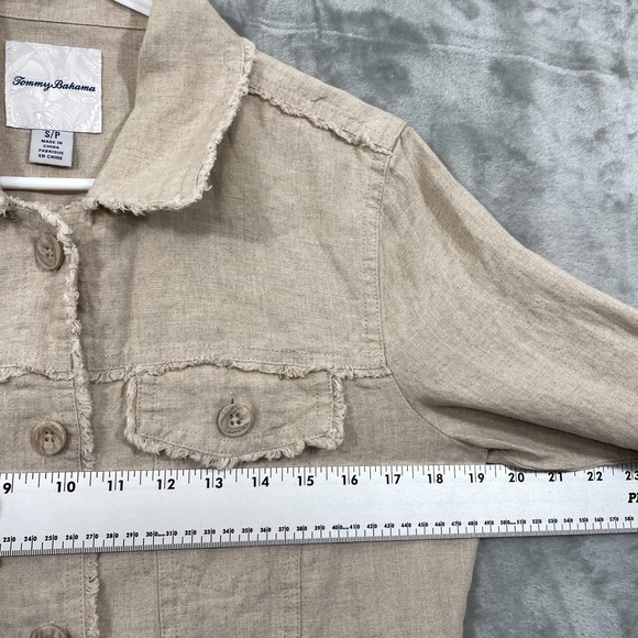 Tommy Bahama 100%  Linen Small Jacket  Beige Raw Edge Button Up  Neutral Summer - Picture 5 of 7